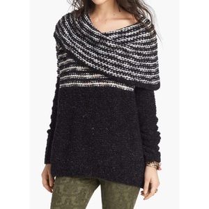 Free People Black Engineered Stripe Cowl Sweater